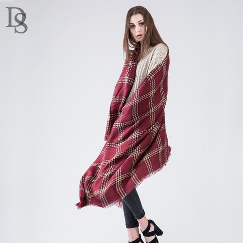 厂家直销新款女时尚2018圈圈纱格子围巾秋冬季保暖针织仿羊绒围巾